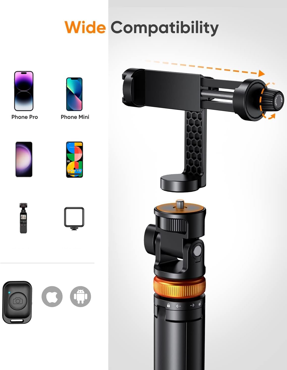 Newest 62" Phone Tripod, Tripod for Iphone & Selfie Stick Tripod with Remote, Extendable Phone Tripod Stand & Travel Tripod, Solidest Cell Phone Tripod Compatible with Iphone/Android
