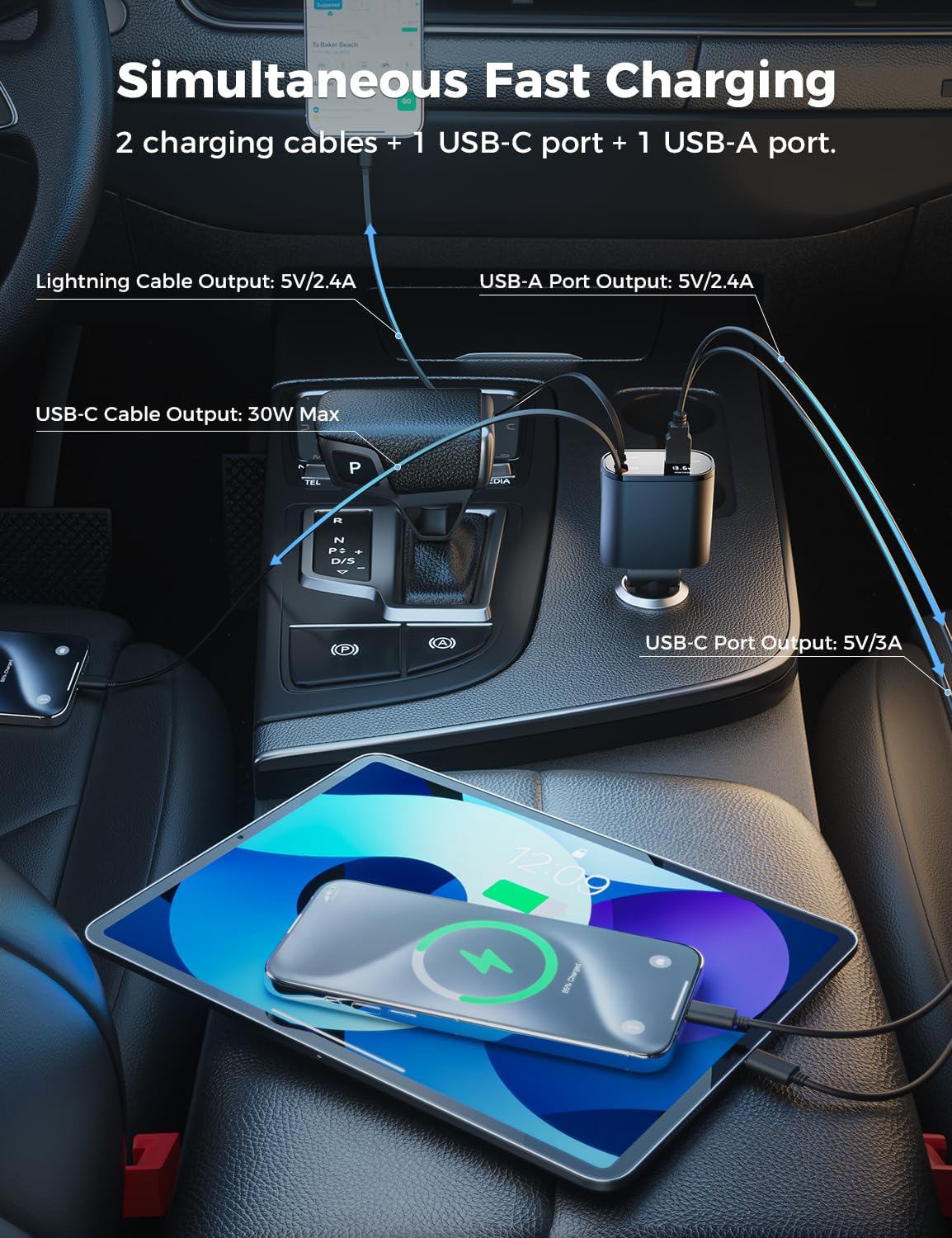 Retractable Car Charger 4 in 1