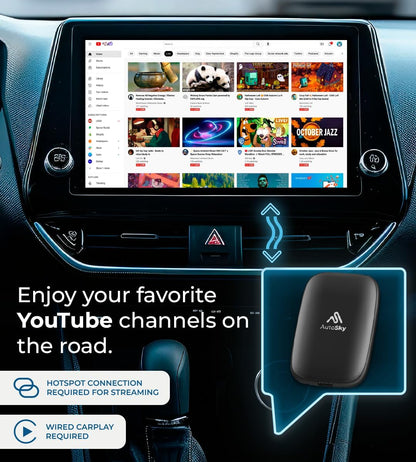 AI Box Lite Air – Wireless Adapter for Factory Carplay – Stream Personal Media & Online Apps via Phone Hotspot – Fast Plug & Play Performance – Works with Authorized Accounts